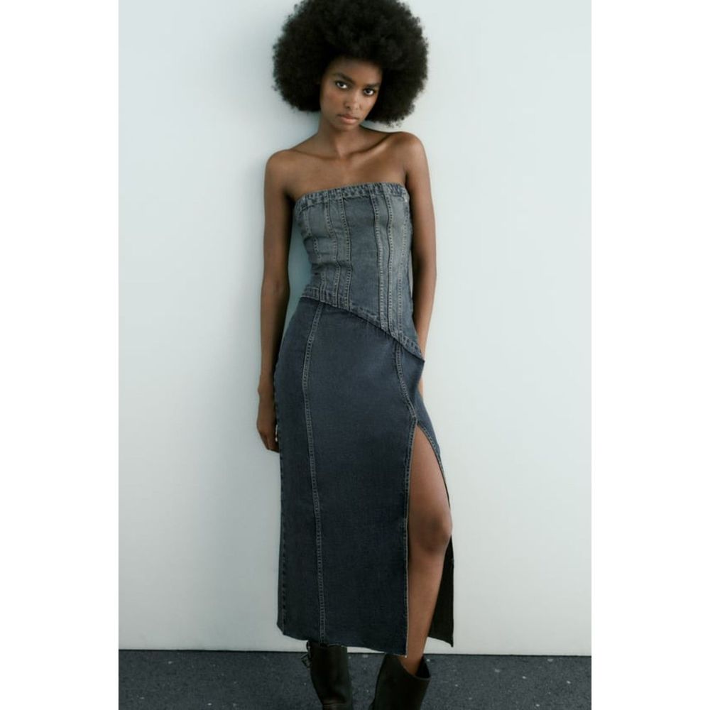 ZARA TRF STRAPLESS DENIM DRESS - Picture 8 of 13